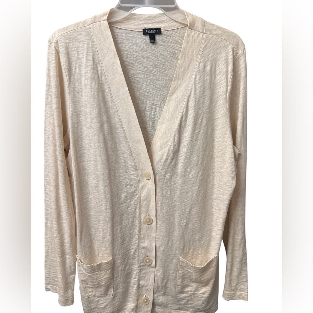 TALBOTS LIGHTWEIGHT V-NECK BUTTON FRONT CARDIGAN POCKETS size Large